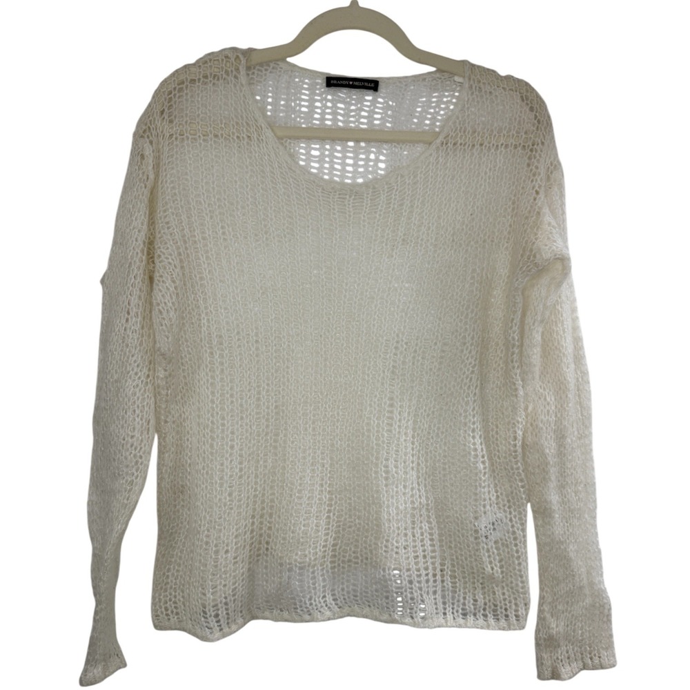 Brandy Melville Colette Sweater In Ivory Mohair Blend Open Knit Sheer